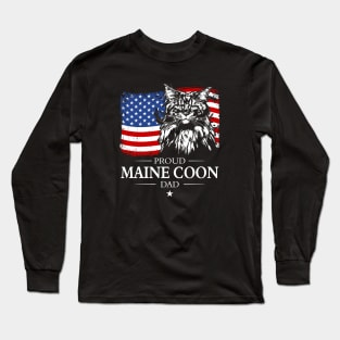 Proud Maine Coon Dad American Flag patriotic cat Long Sleeve T-Shirt